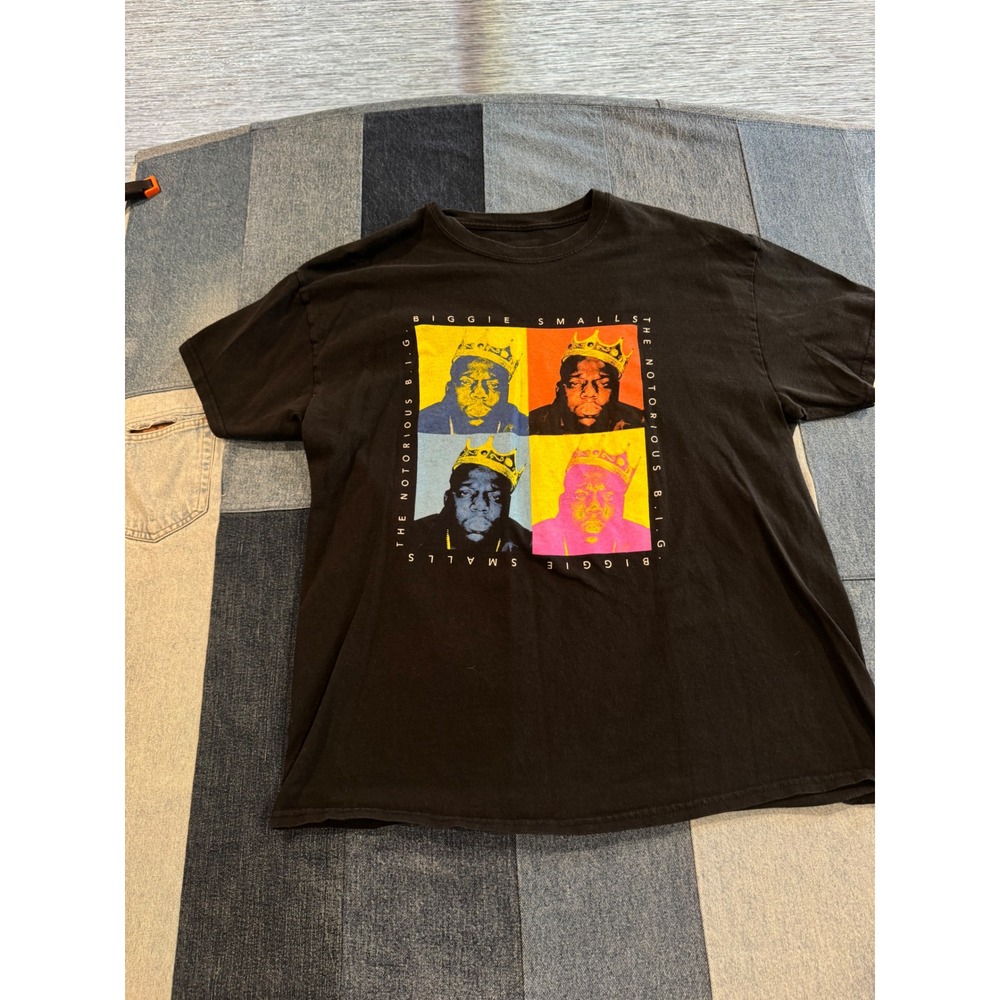 Notorious BIG Biggie Smalls Pop Art Crown Graphic T-Shirt Black XL Hip Hop Tee